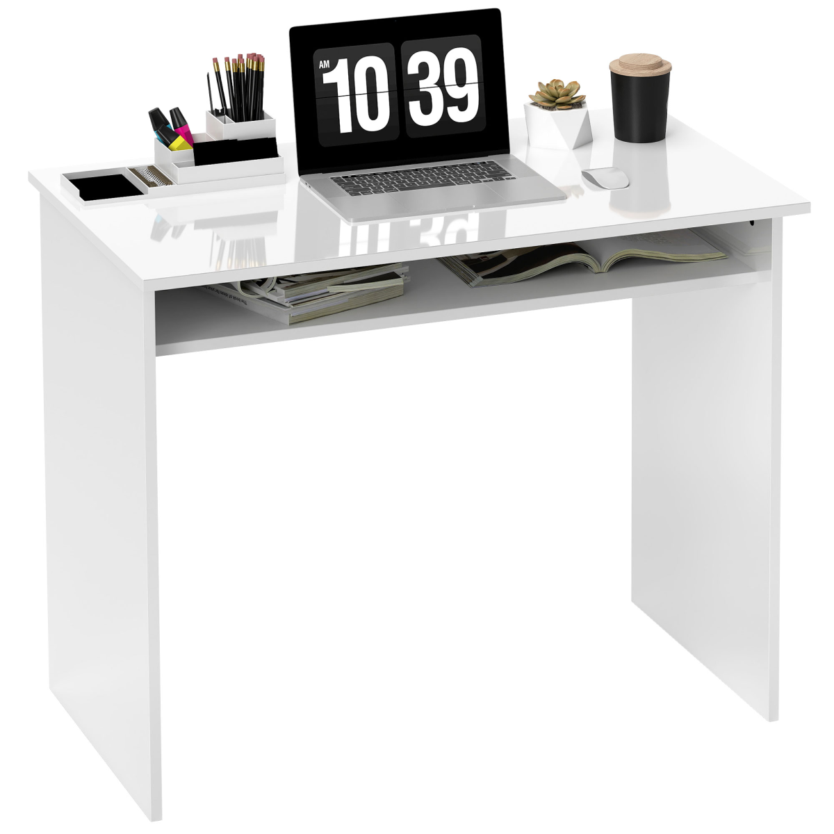 Computer Desk Workstation - High Gloss White