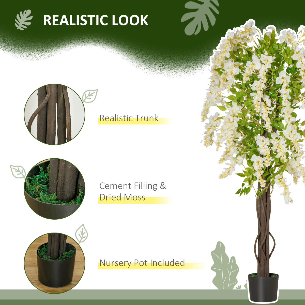 Artificial White Wisteria Tree Faux Decorative Plant