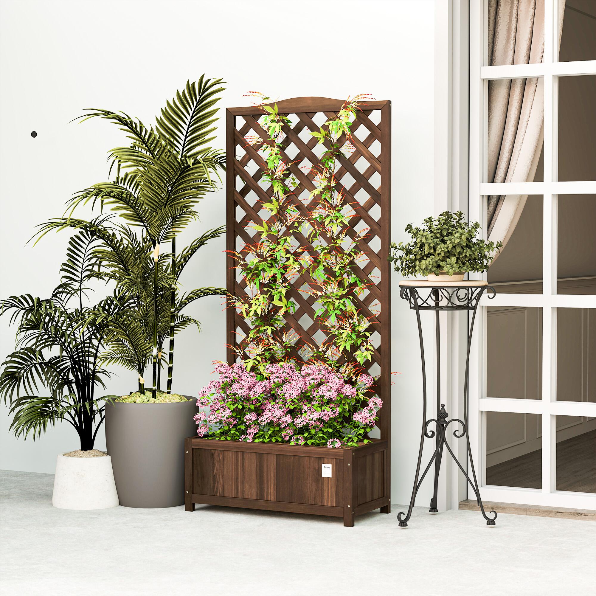 Garden Wooden Planter Box with Trellis Flower Raised Bed