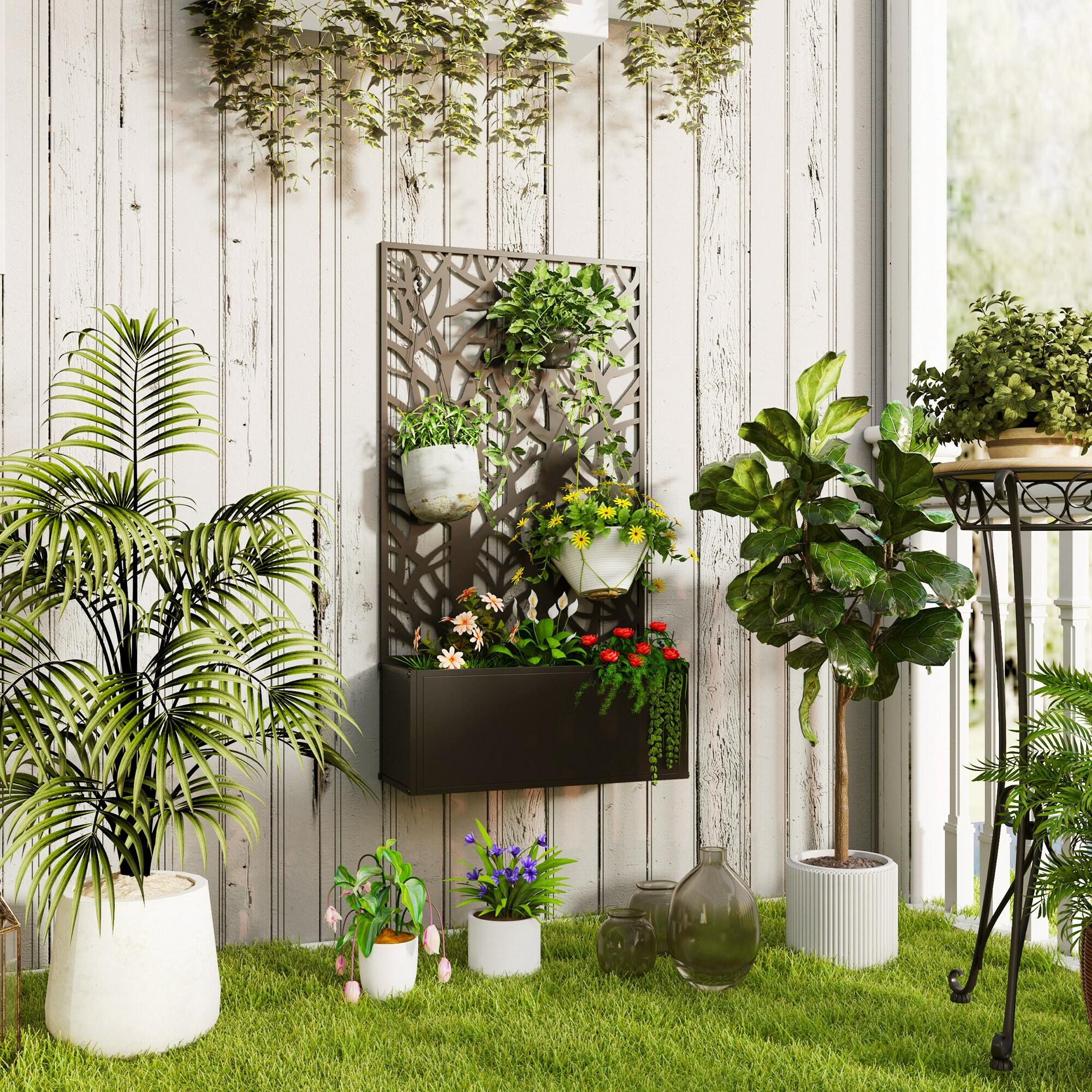 Metal Raised Garden Bed with Trellis, Elevated Planter Box