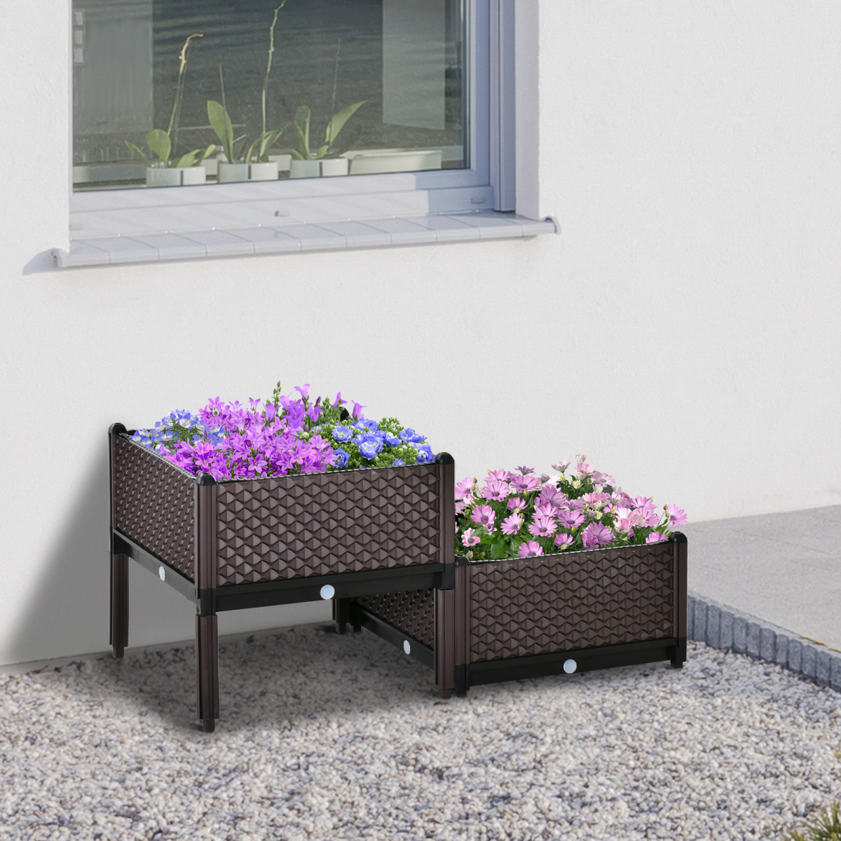 2-Piece Raised Garden Bed Planter Box for Flowers