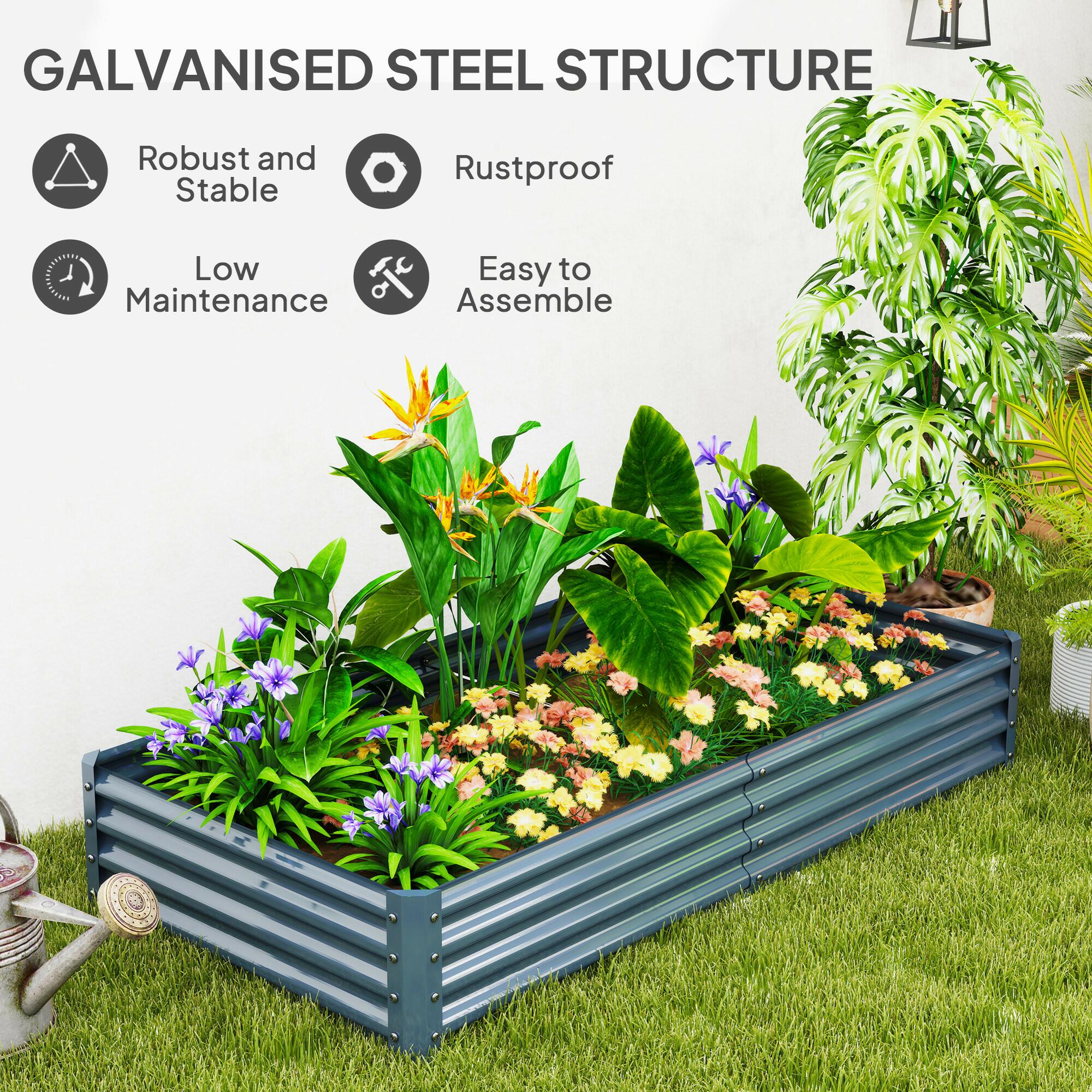 Galvanised Raised Garden Raised Bed, Silver