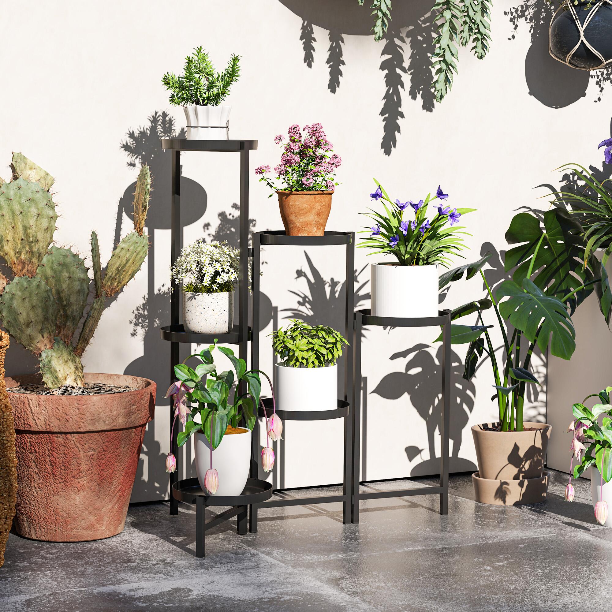 3 Tier Foldable Corner Plant Stand, Black