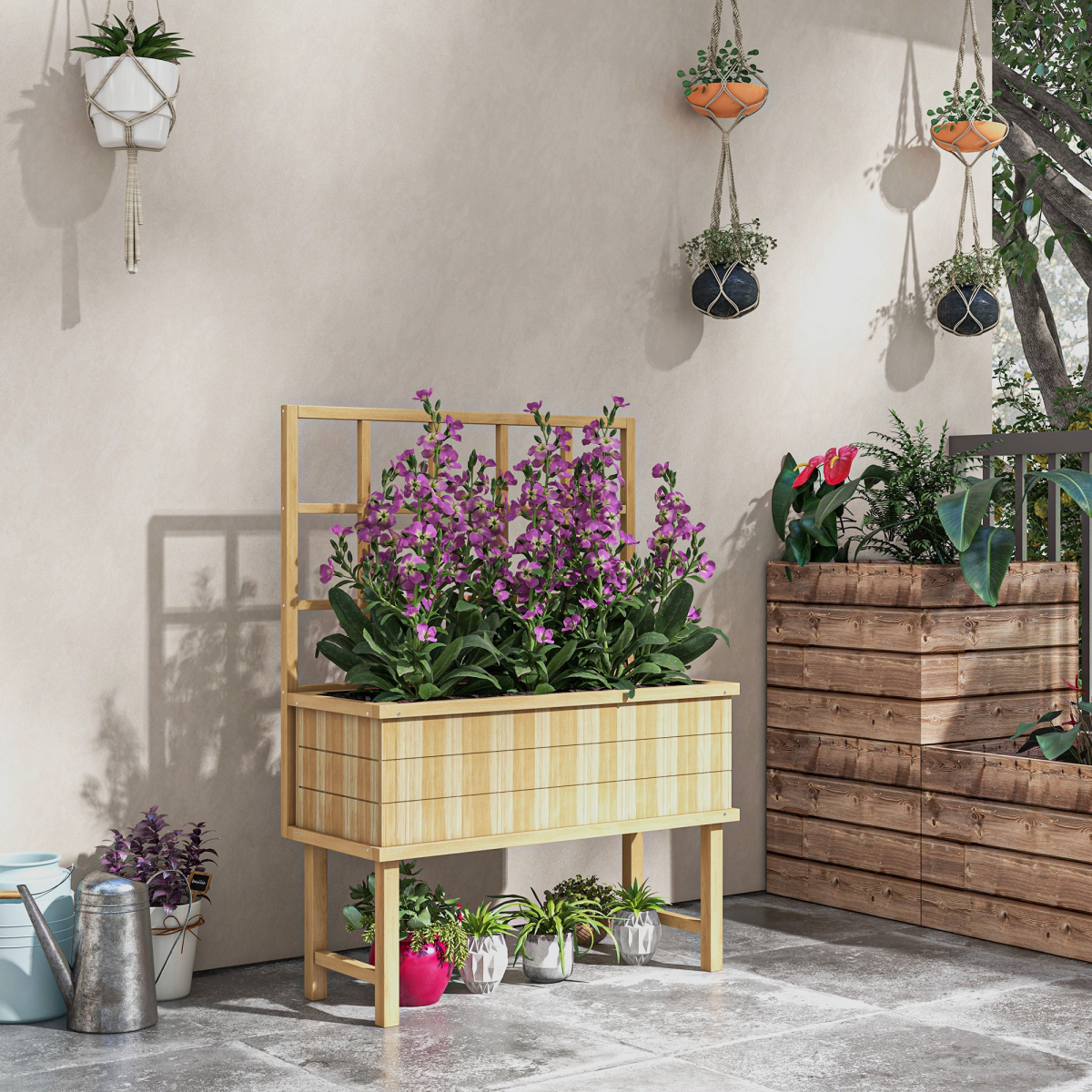 Wood Raised Planter with Trellis, Garden Bed