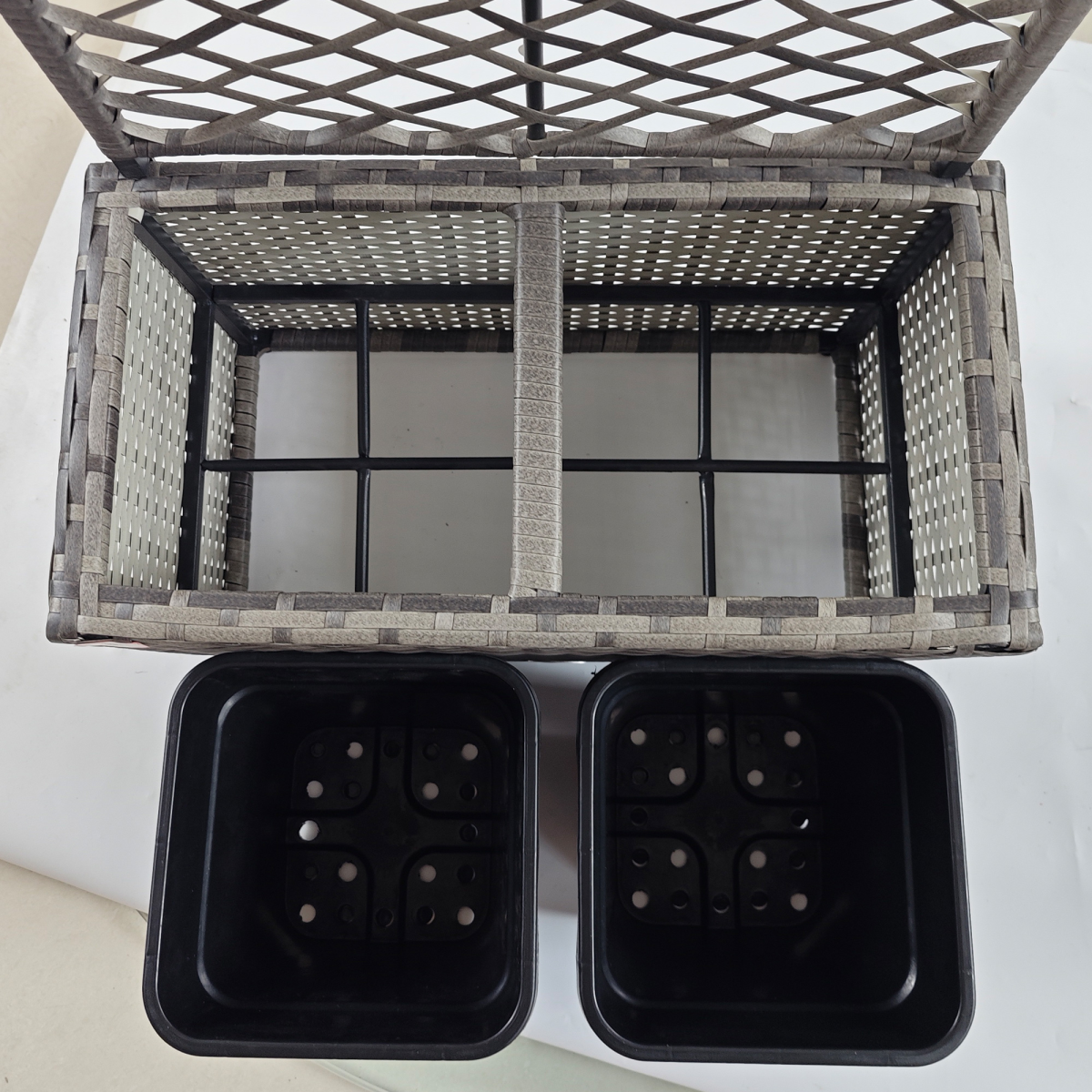 Outsunny Garden PE Rattan Planter Box with Trellis Flower Raised Bed ...
