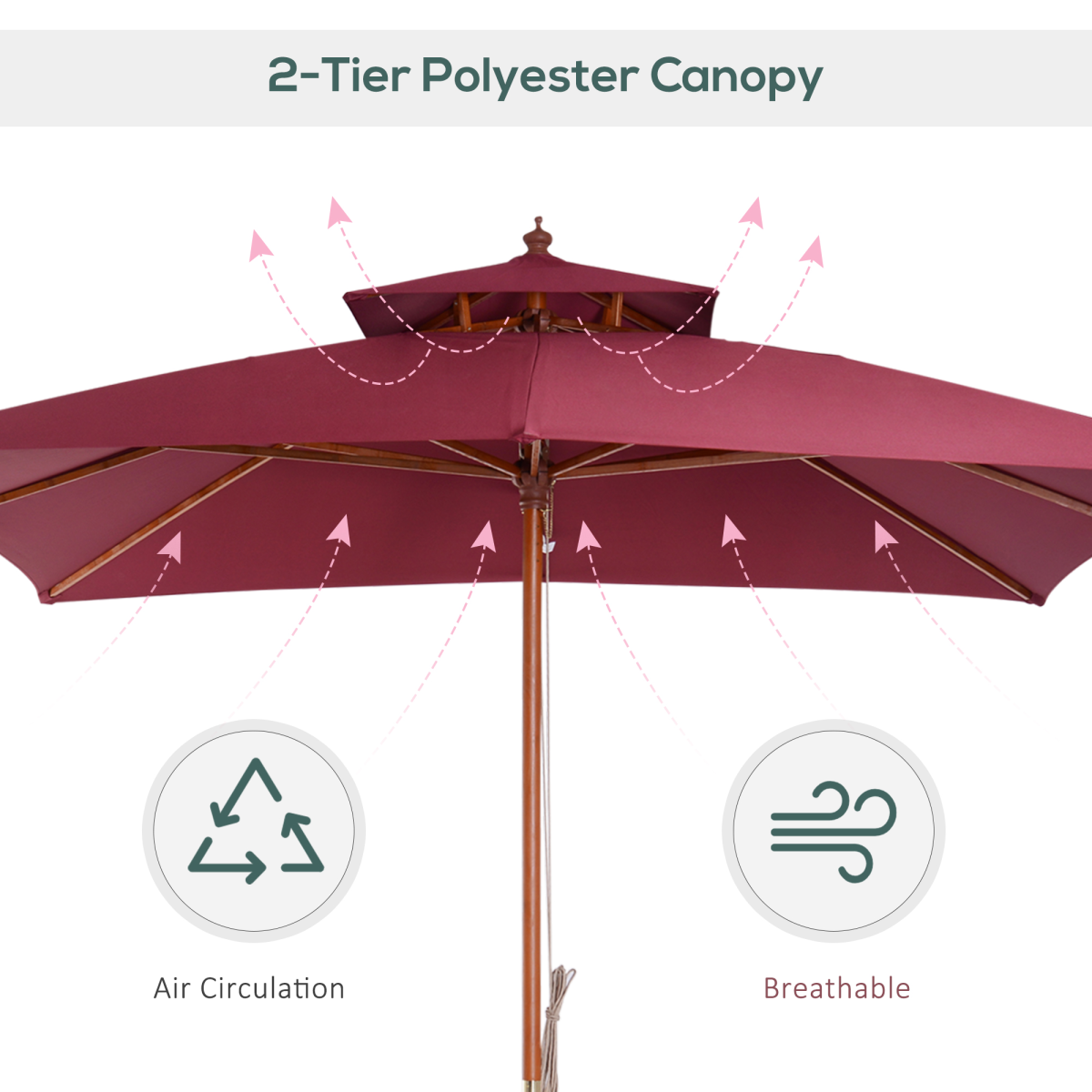 3m Patio Umbrella Bamboo Umbrella Parasol - Wine Red