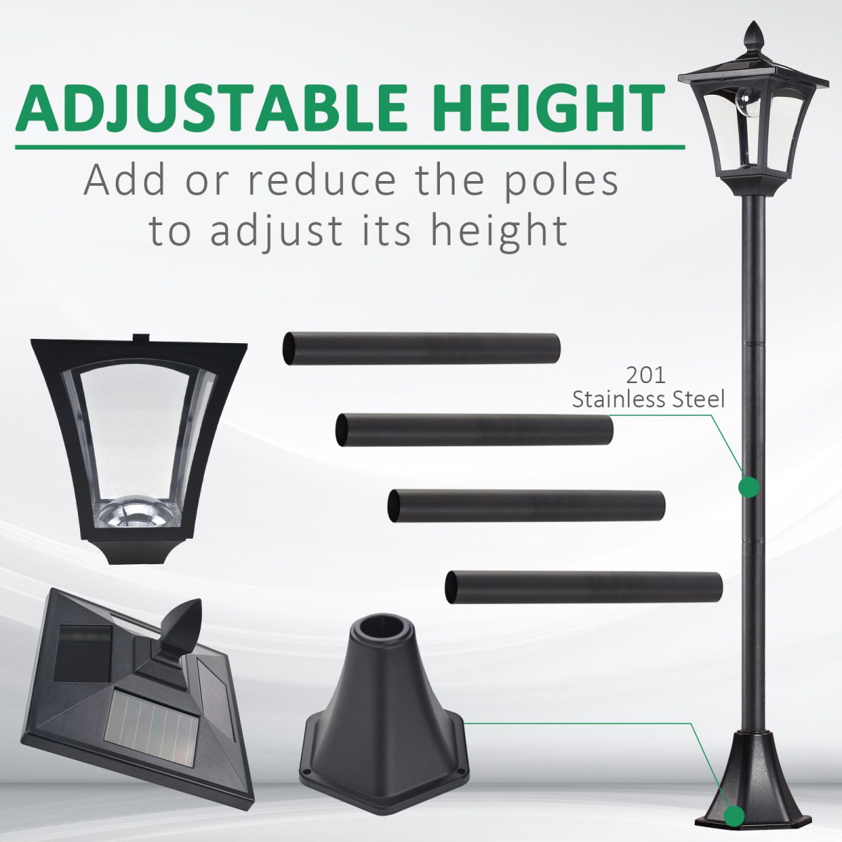 Solar Powered Lamp Post, IP44 Black