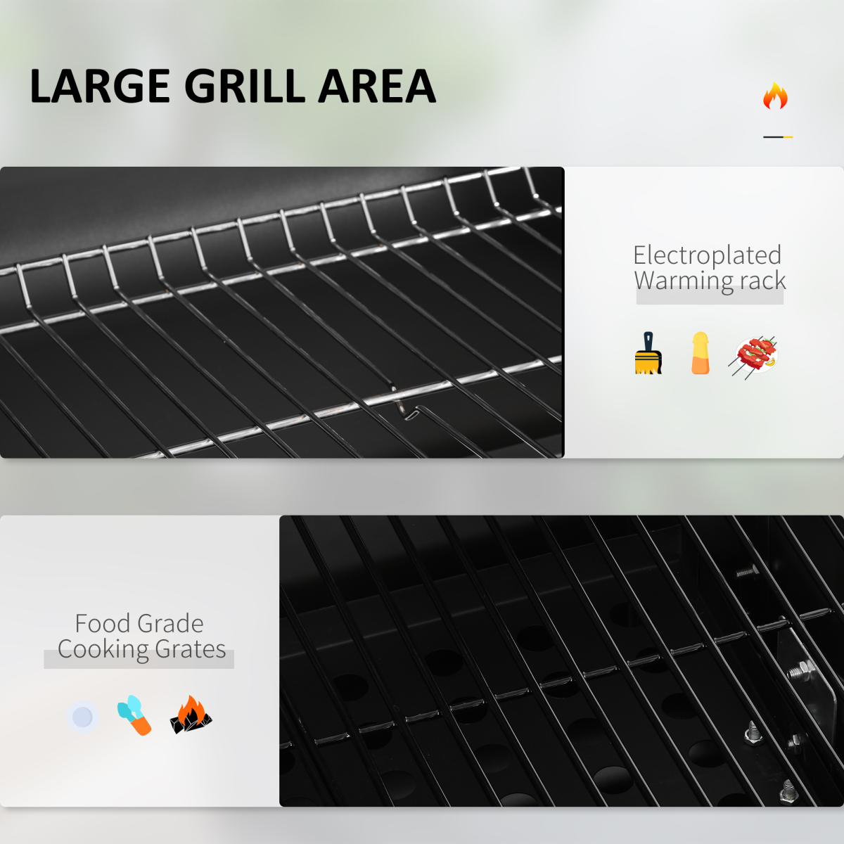 Charcoal Grill BBQ - Shelf Side Thermometer Steel Black