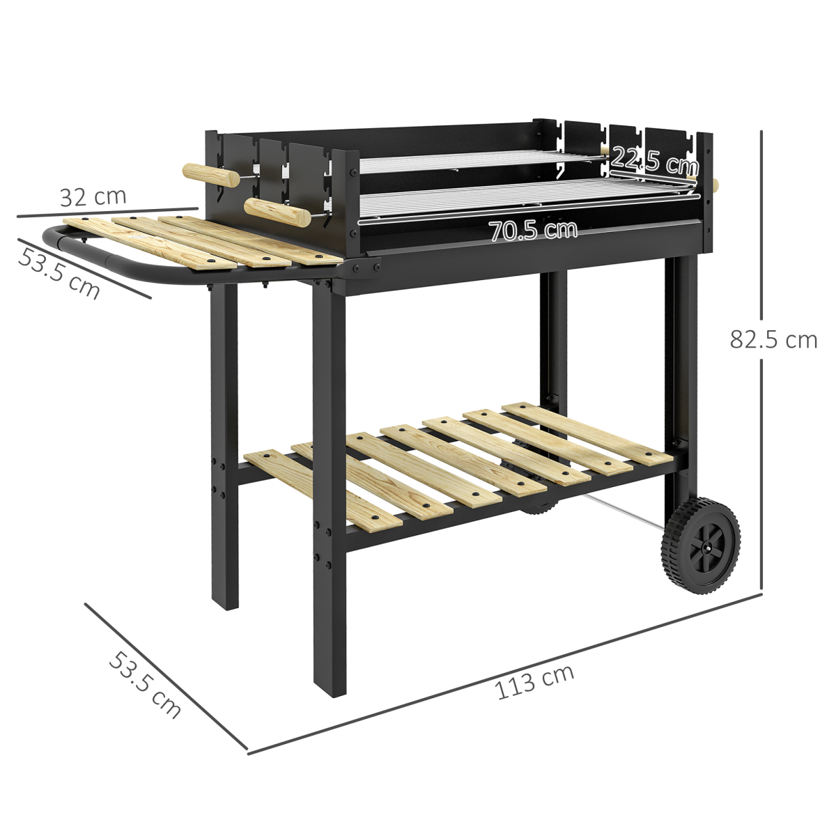 Charcoal BBQ Grill with Side Table & Storage Shelf