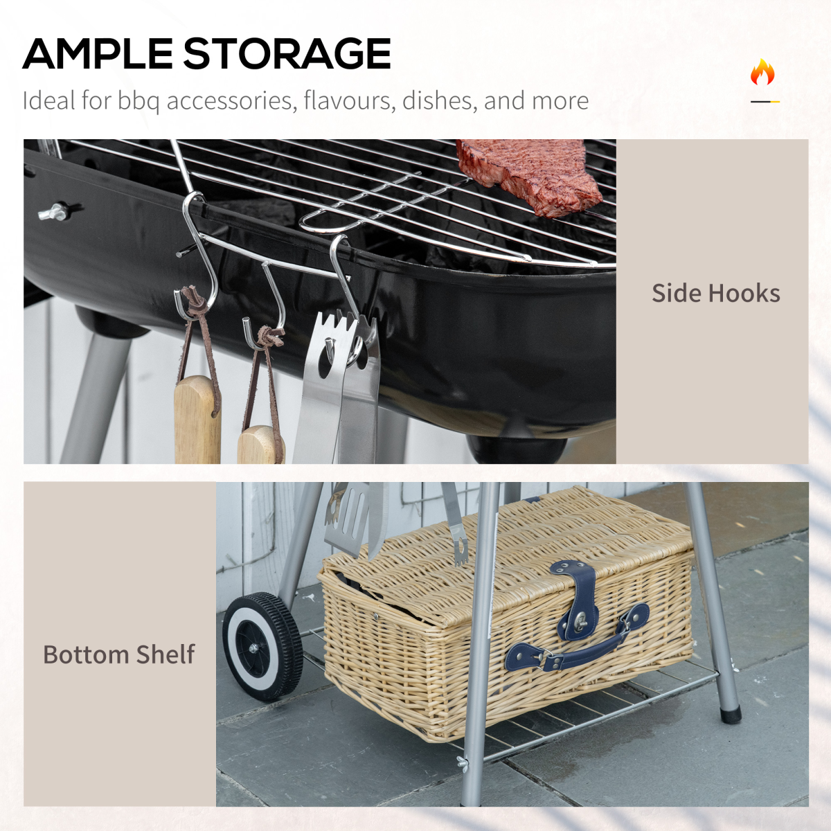 BBQ Charcoal Smoker Grill Trolley with 2 Wheels