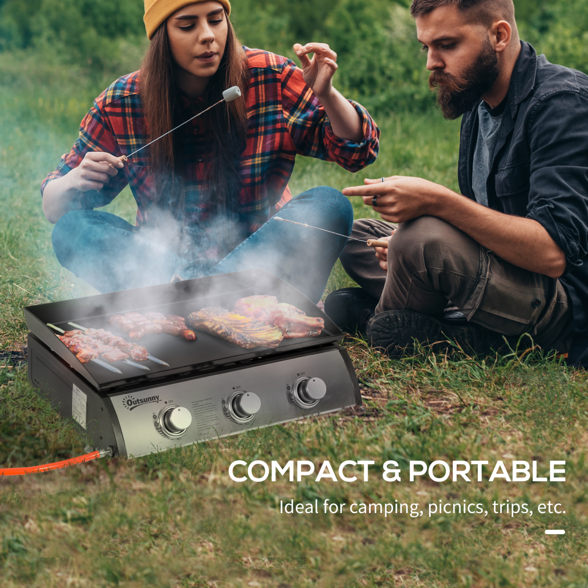 Portable Gas BBQ Grill with 3 Stainless Steel Burner