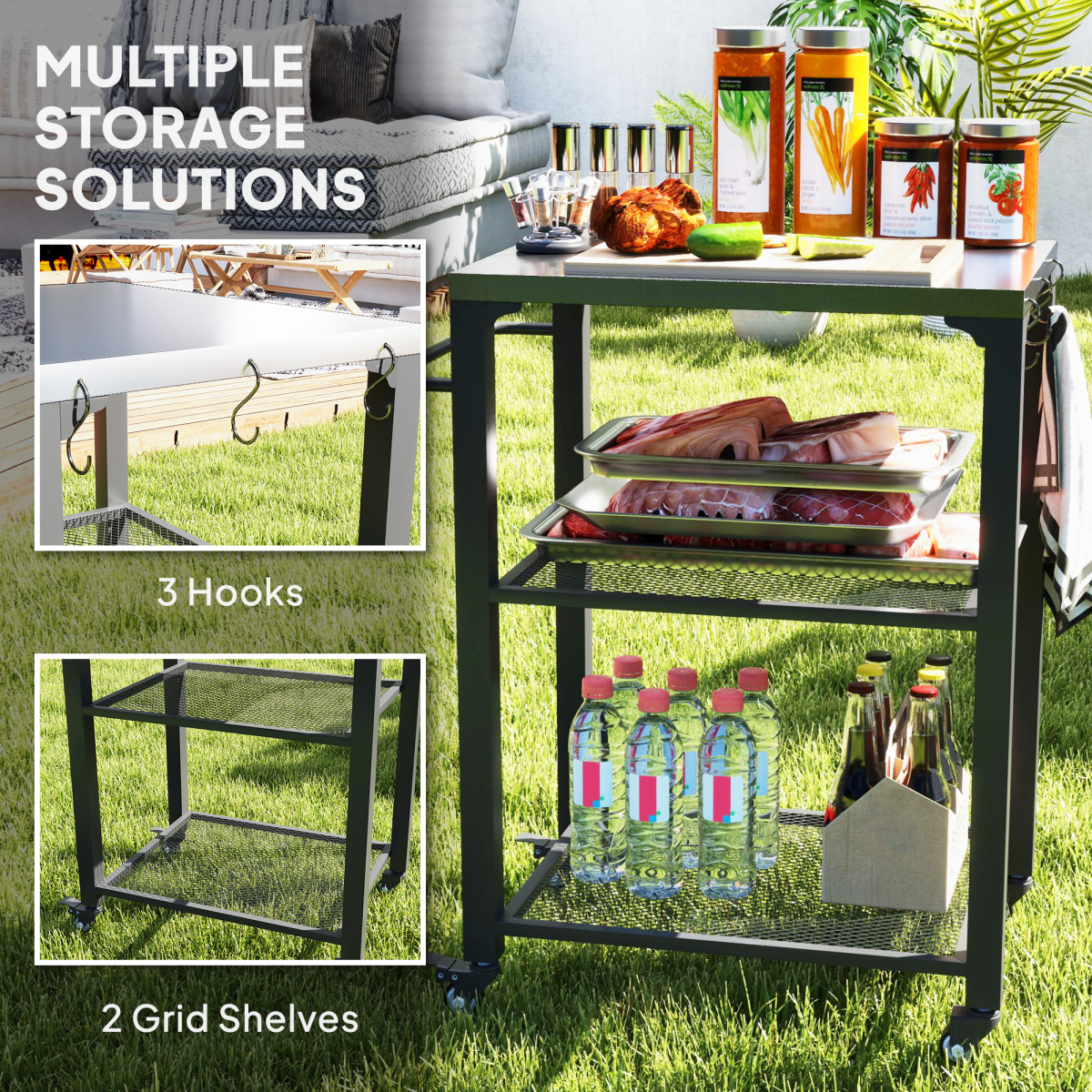 3-Shelf Outdoor Grill Cart, Outdoor Stainless Steel Top