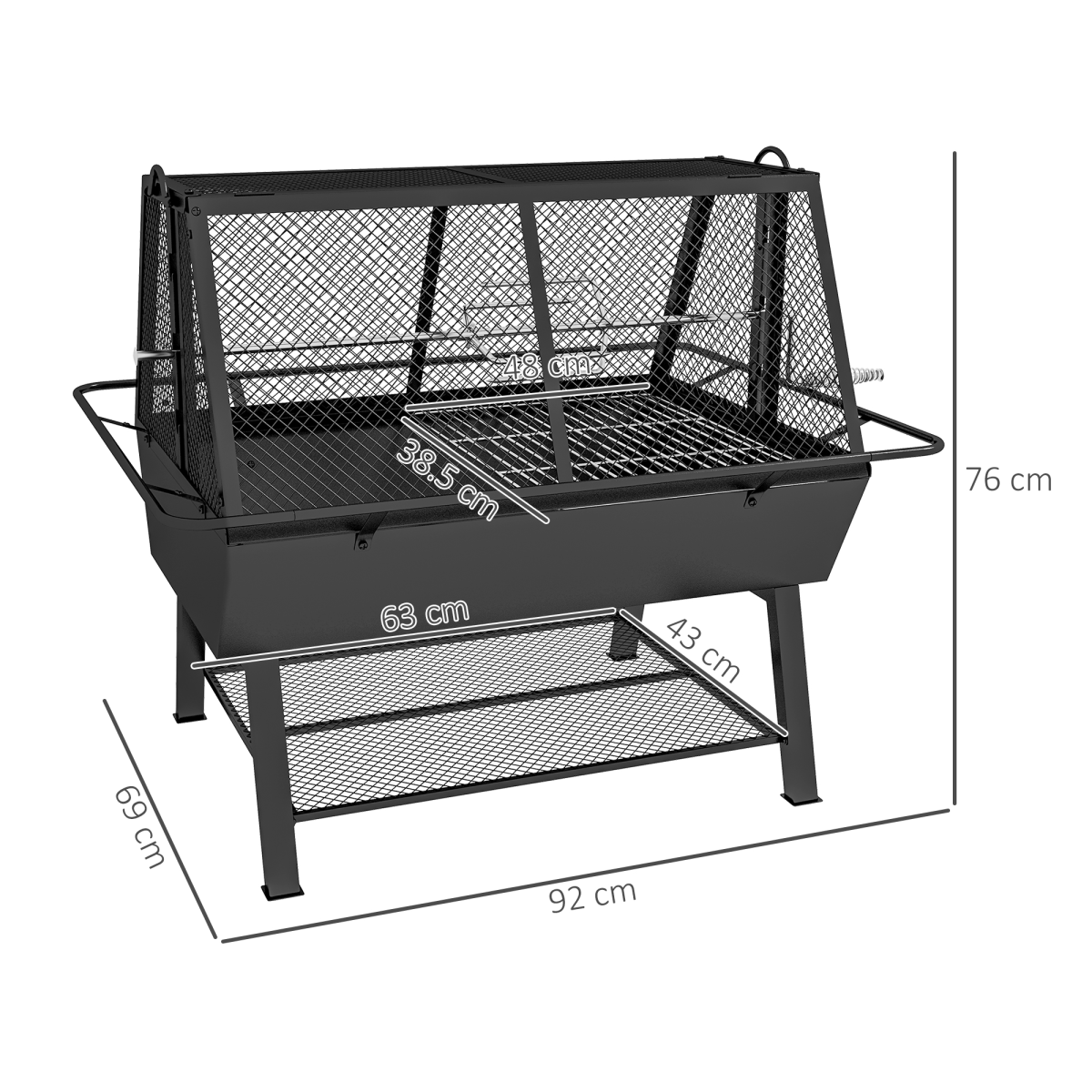 3-in-1 BBQ Rotisserie Grill Roaster Fire Pit for Outdoor