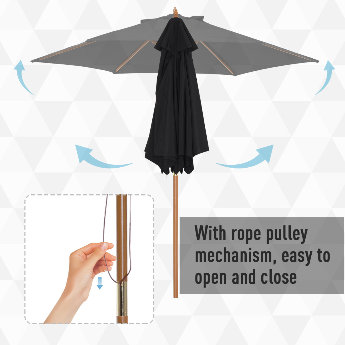 2.5m Wood Garden Parasol Umbrella Black