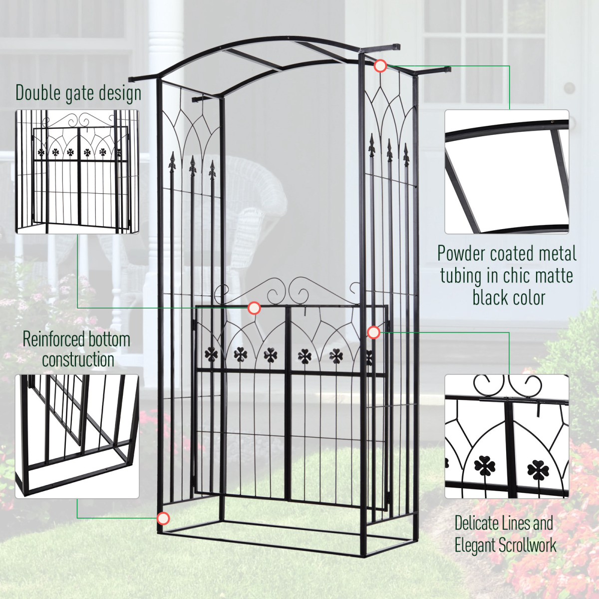 outsunny garden entrance arch bench outdoor patio rose