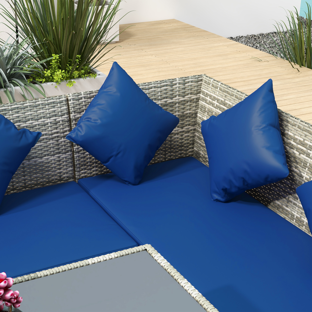 outsunny 5pcs rattan dining corner sofa set, garden