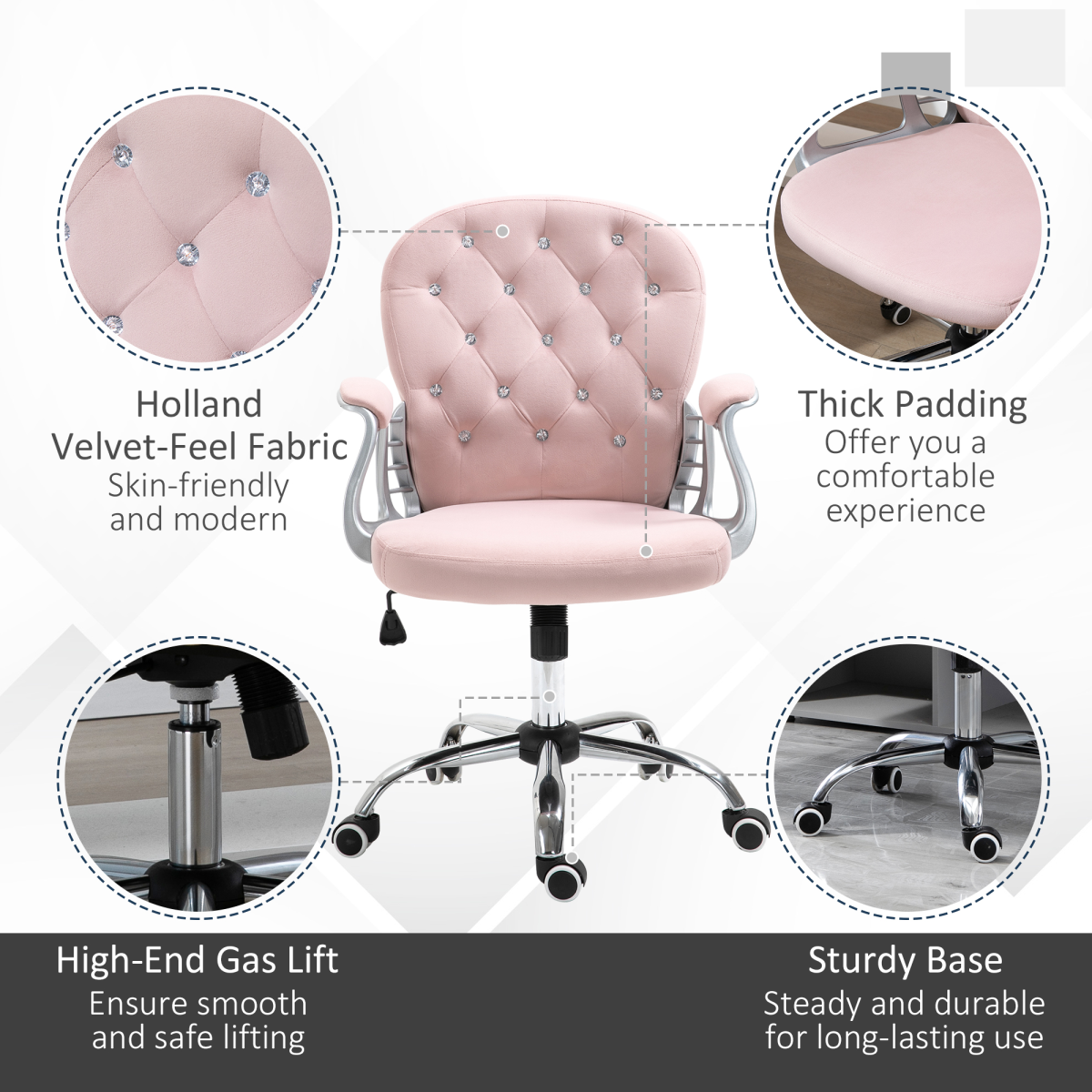 office chair luxury velour diamond tufted padded ergonomic view 6