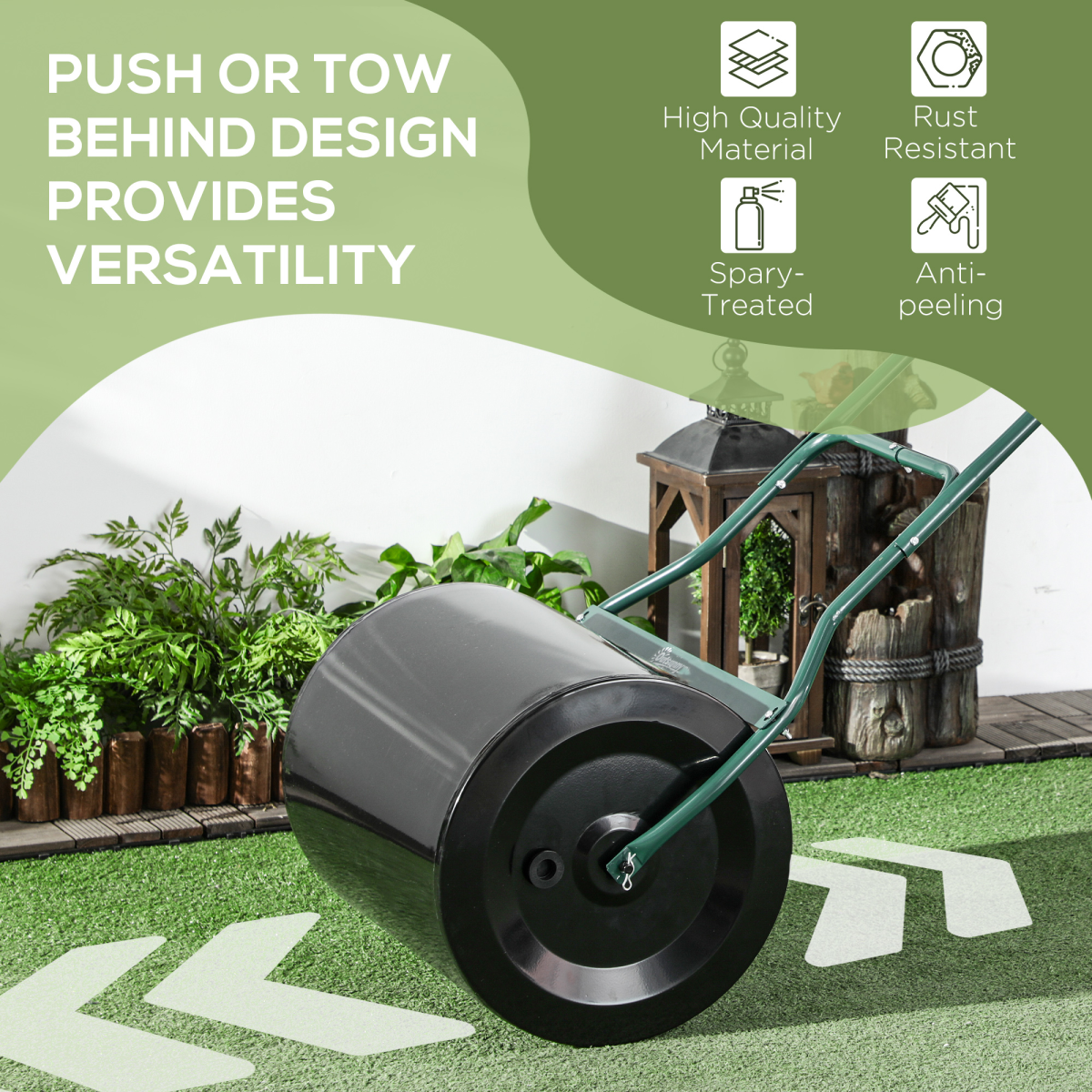 60l steel garden roller push pull w/ fillable