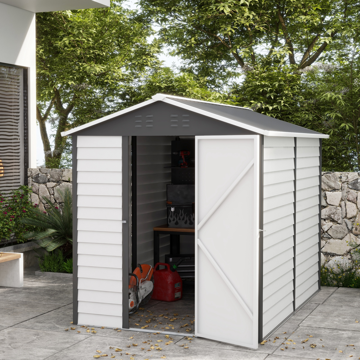 outsunny 9'x6' galvanised metal garden shed tool storage