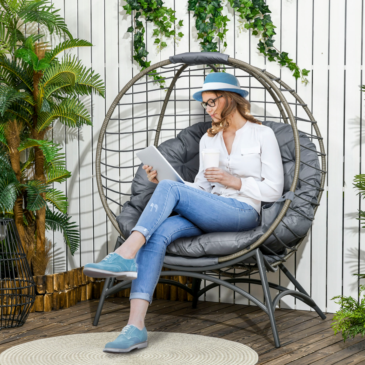 outsunny rattan egg chair wicker basket chair with