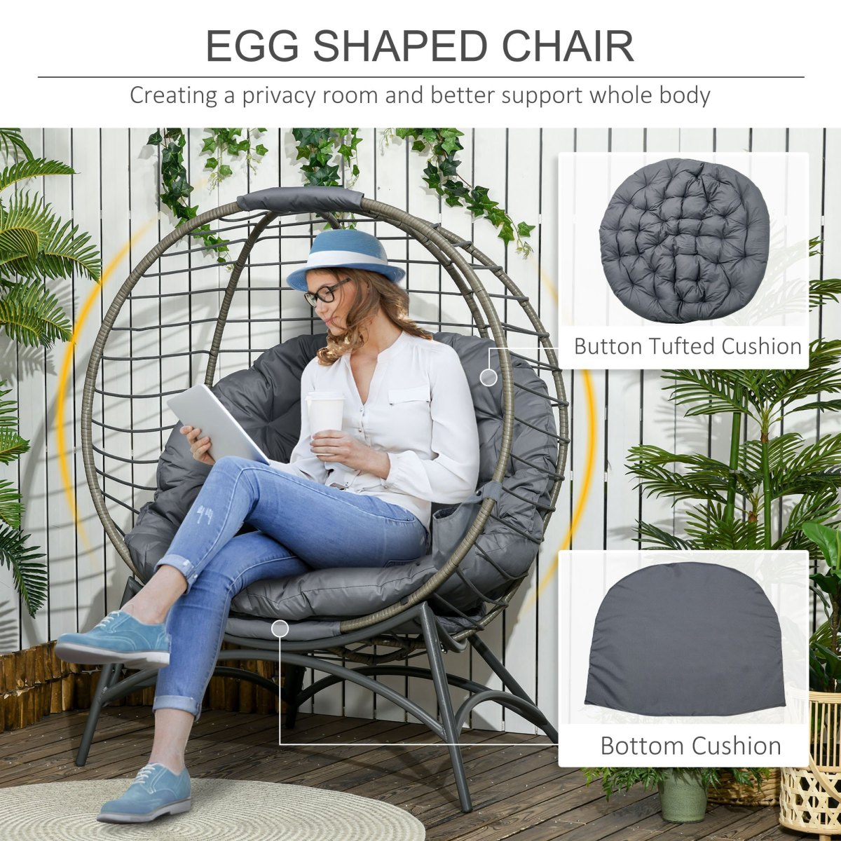 outsunny rattan egg chair wicker basket chair with