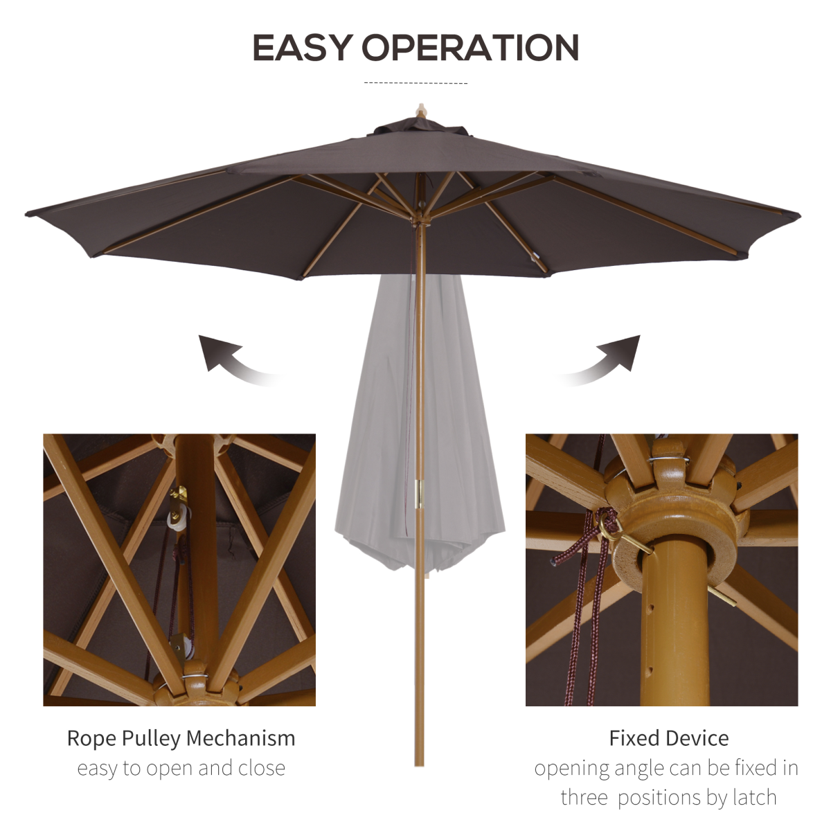 3m bamboo wooden market patio umbrella garden parasol view 4