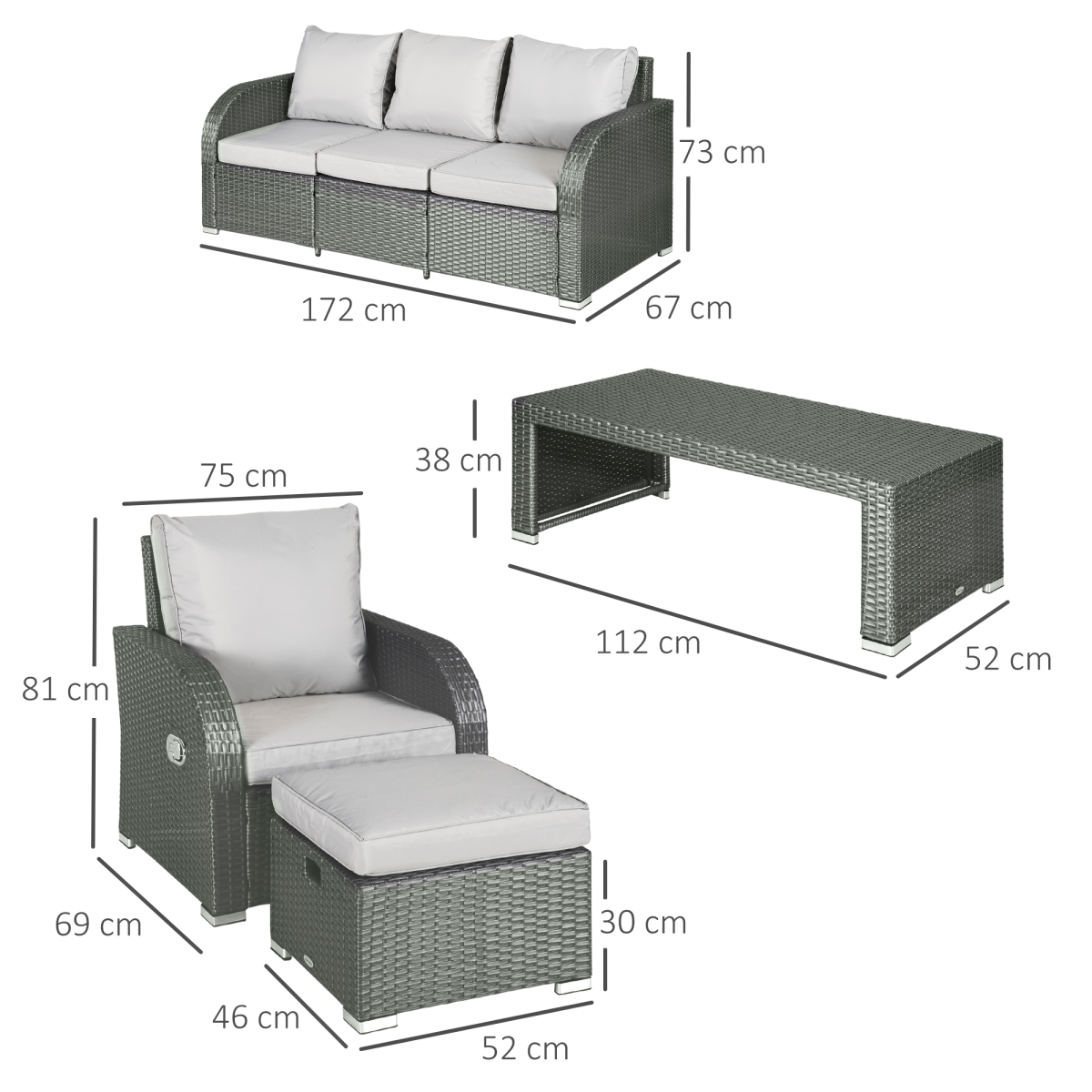7seater outdoor garden rattan furniture set w recliners view 3