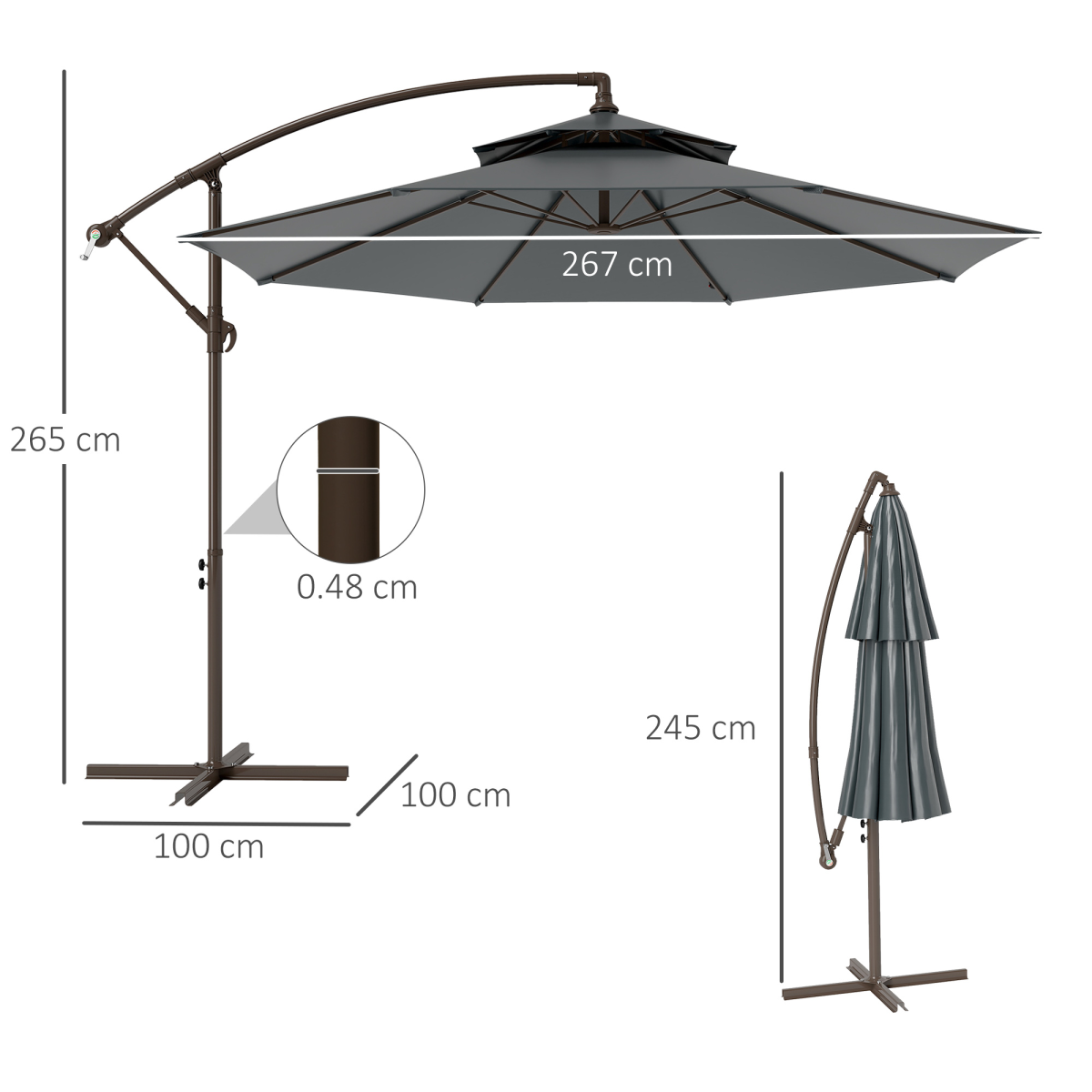 27m garden banana parasol cantilever umbrella handle dark view 3