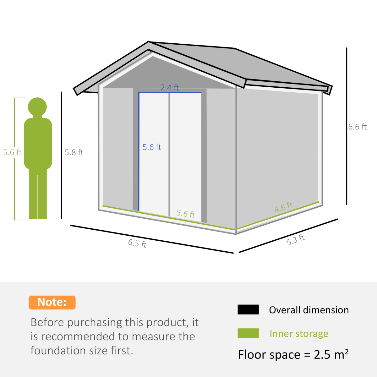 6x5ft metal garden shed house gardening tool storage view 3