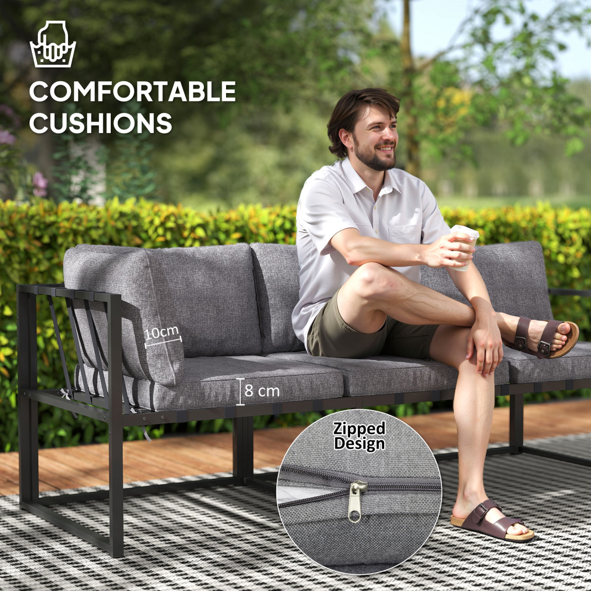 outsunny 3 piece l shaped garden furniture set view 5
