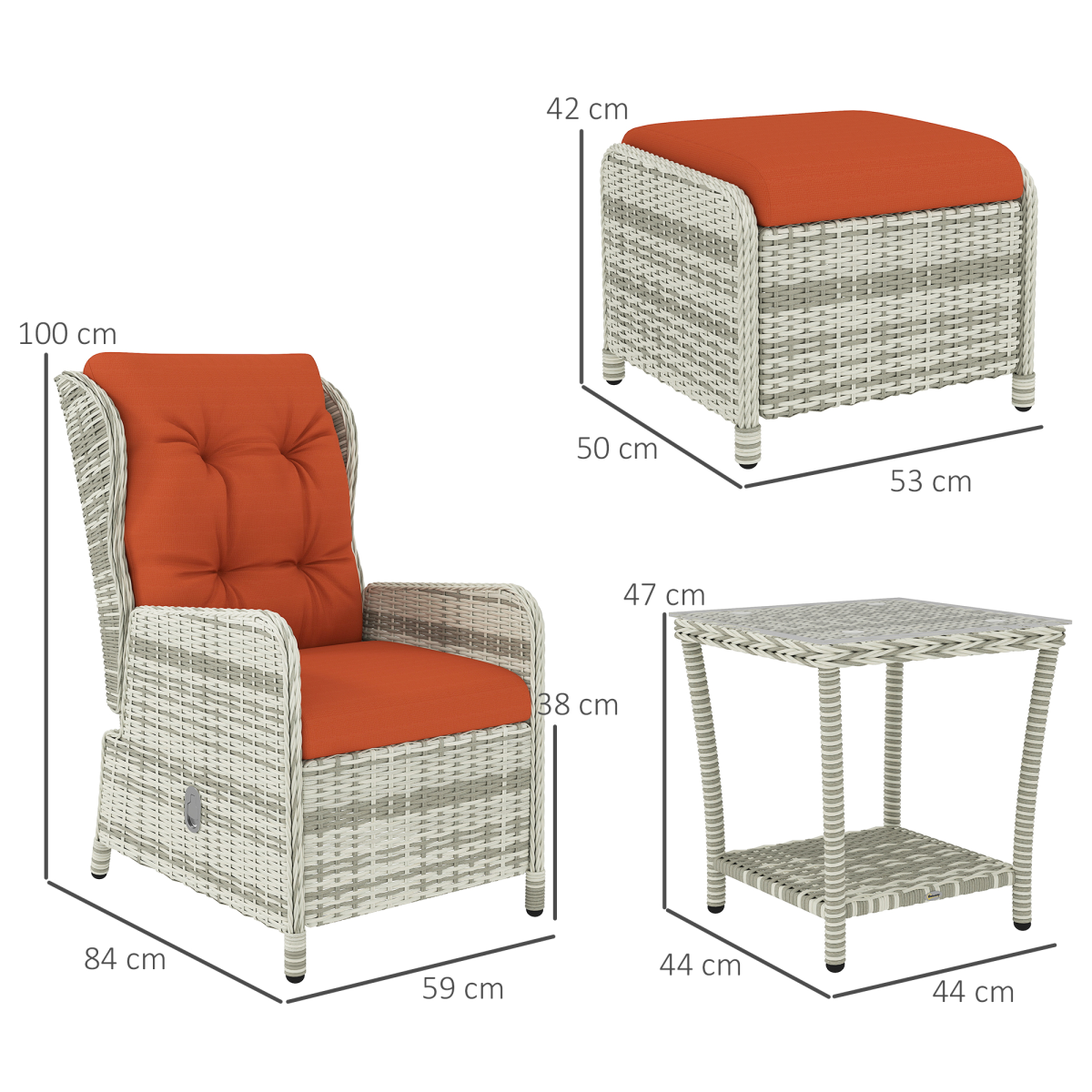 outsunny recliner rattan garden furniture w twotier table view 5