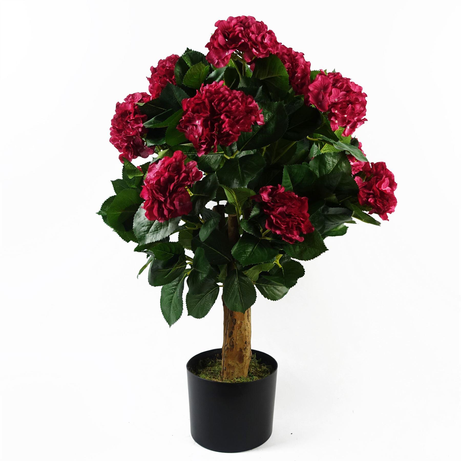 image of 75cm artificial pink bush hydrangea plant potted