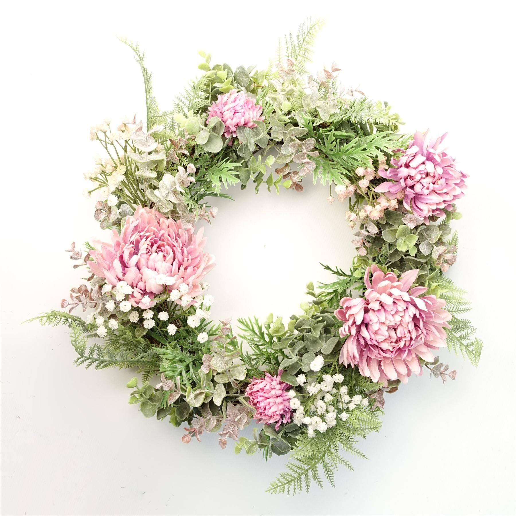 image of 45cm artificial pink floral blossom wreath