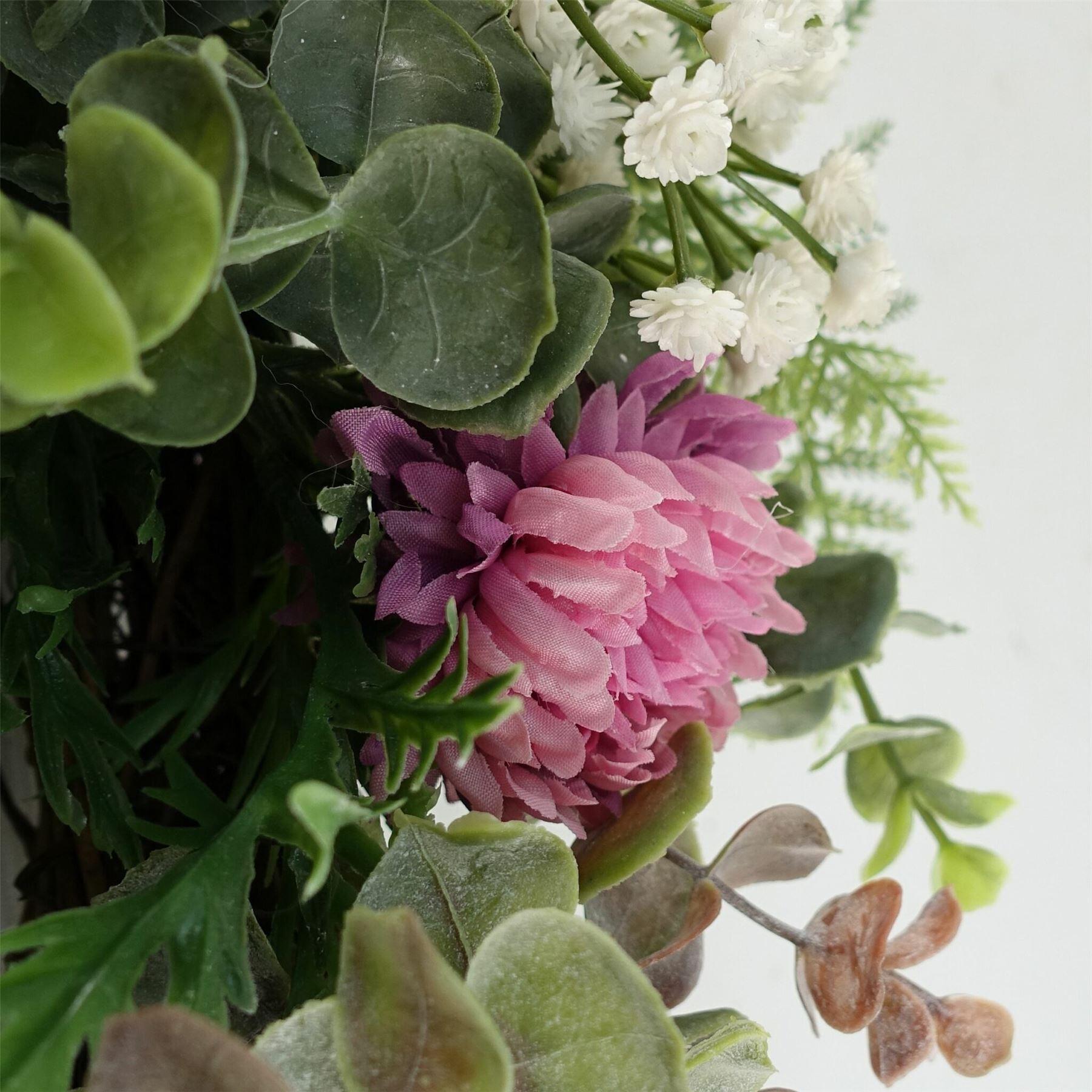image of 45cm artificial pink floral blossom wreath view 4