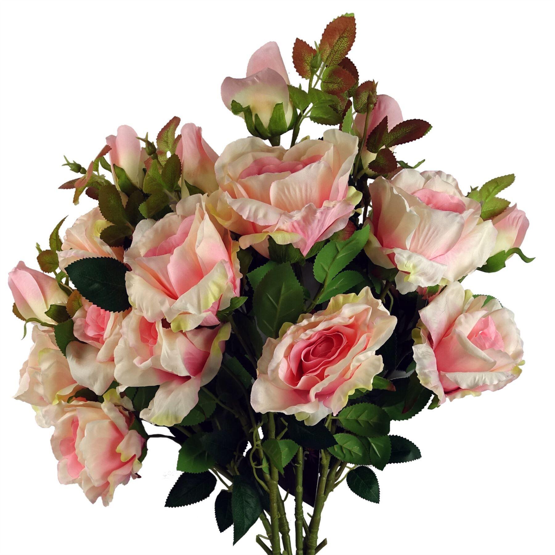 image of pack of 6 x 80cm artificial pink rose stem  18 flowers
