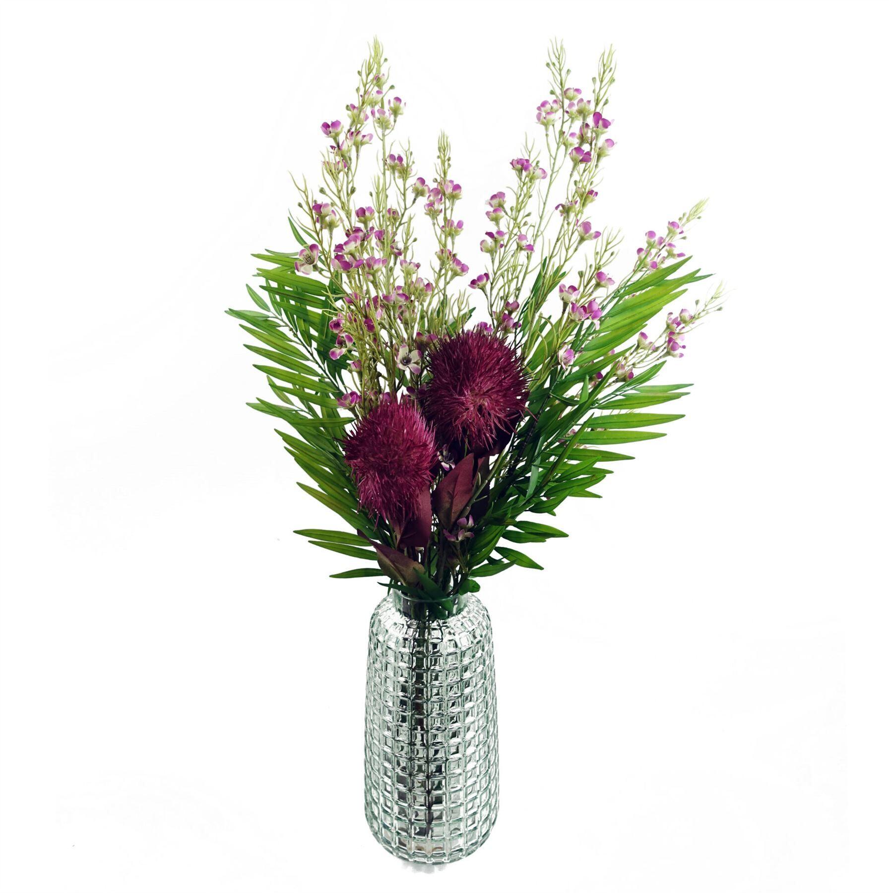 image of pack of 6 x 100cm artificial foliage stem with small flowers  purple view 3