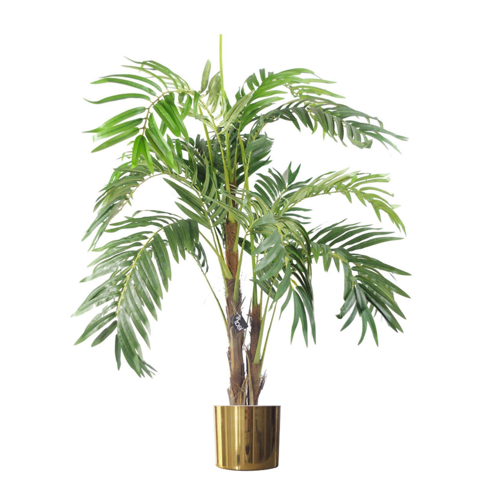 image of 120cm realistic artificial palm tree with pot with gold metal planter