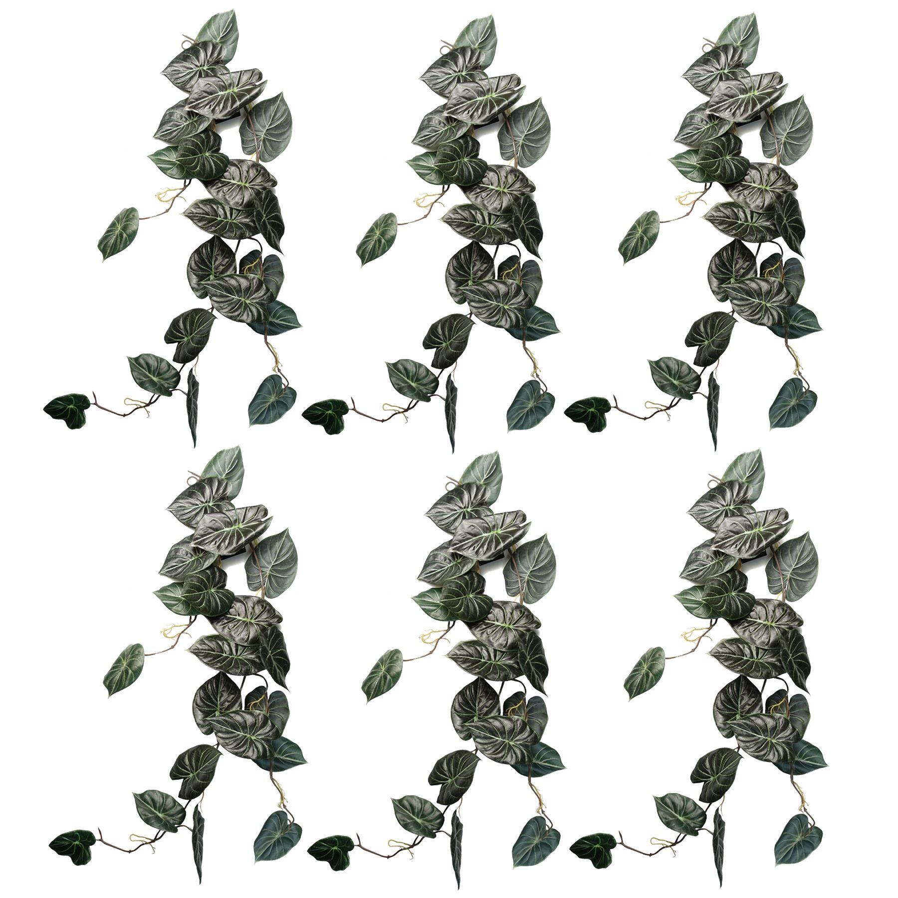 image of 6 x 120cm artificial hanging trailing plant alocasia dragon scale dark