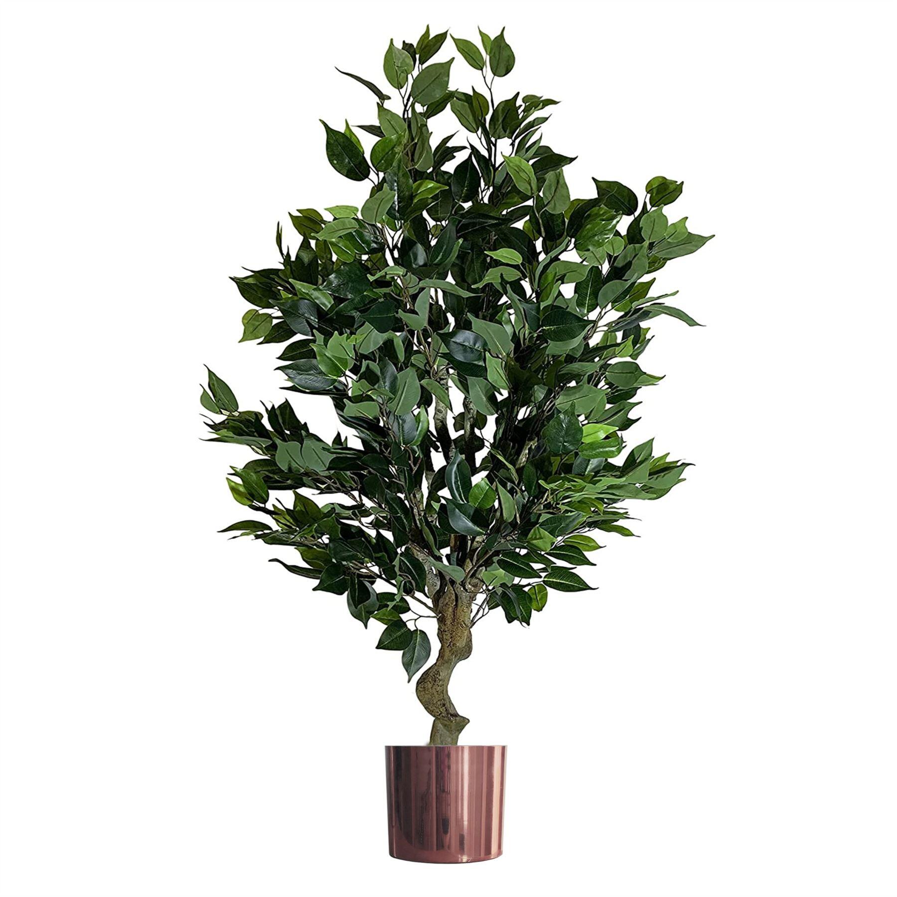 image of 100cm leaf realistic artificial ficus tree plant bush ficus copper planter