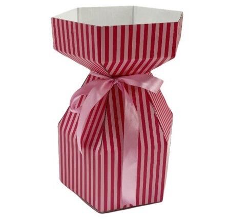 gathered windsor florist box with a pink stripe finish