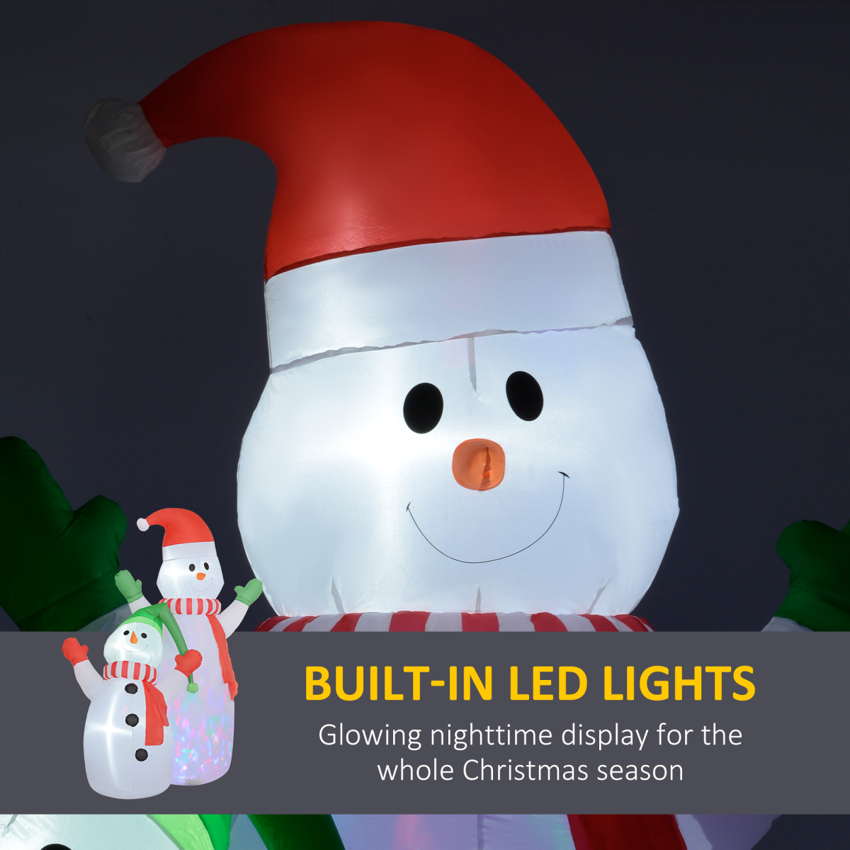 angled view of outsunny 8ft christmas inflatable snowman with rotating colorful led light
