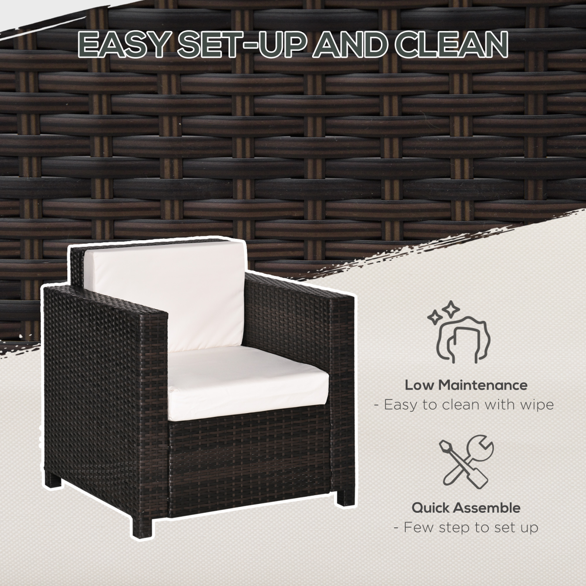 example of rattan single sofa chair garden wicker weave armchair fire resistant brown in a setting