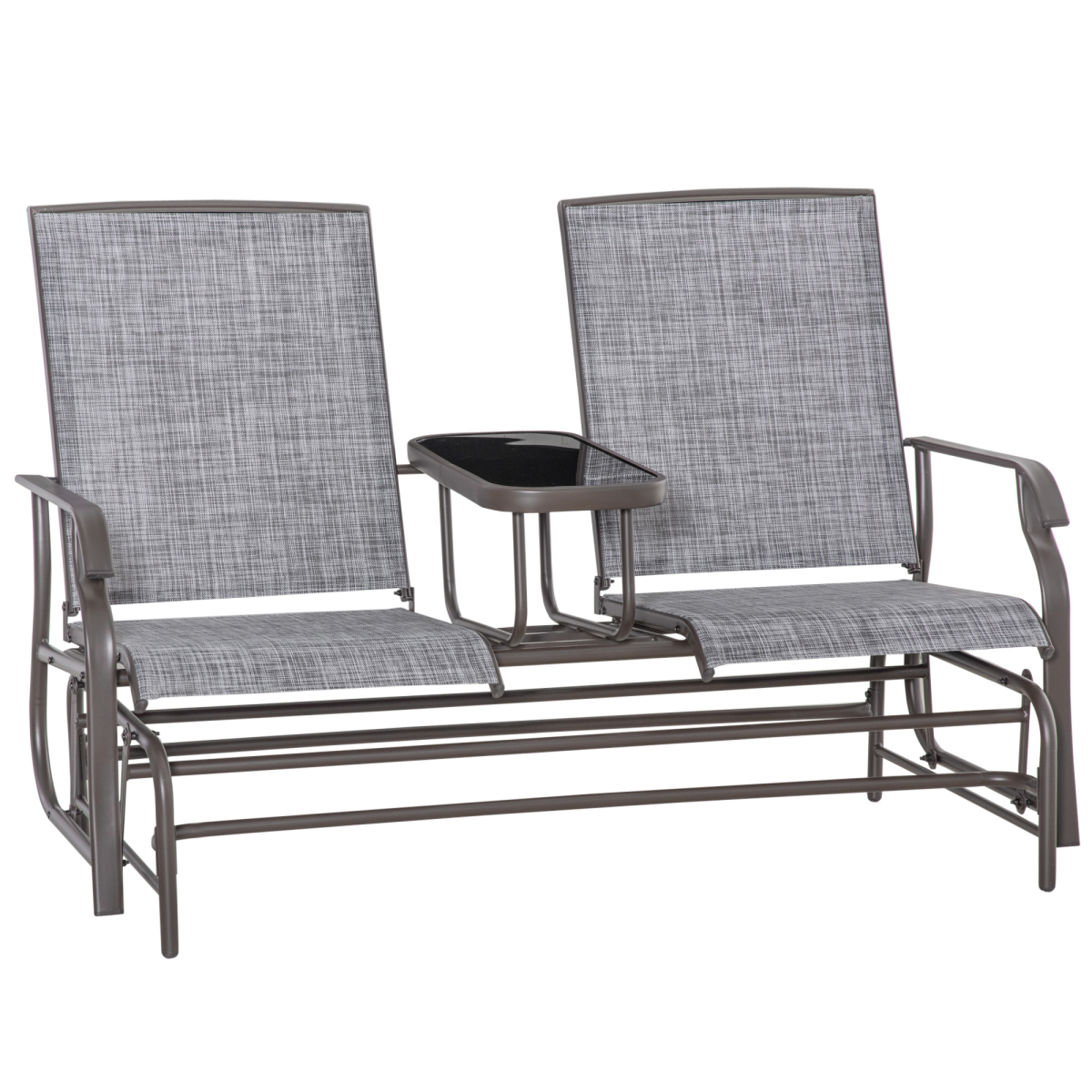 2 seater metal double swing rocking chair seat with table grey crafted for outdoor dining and BBQs