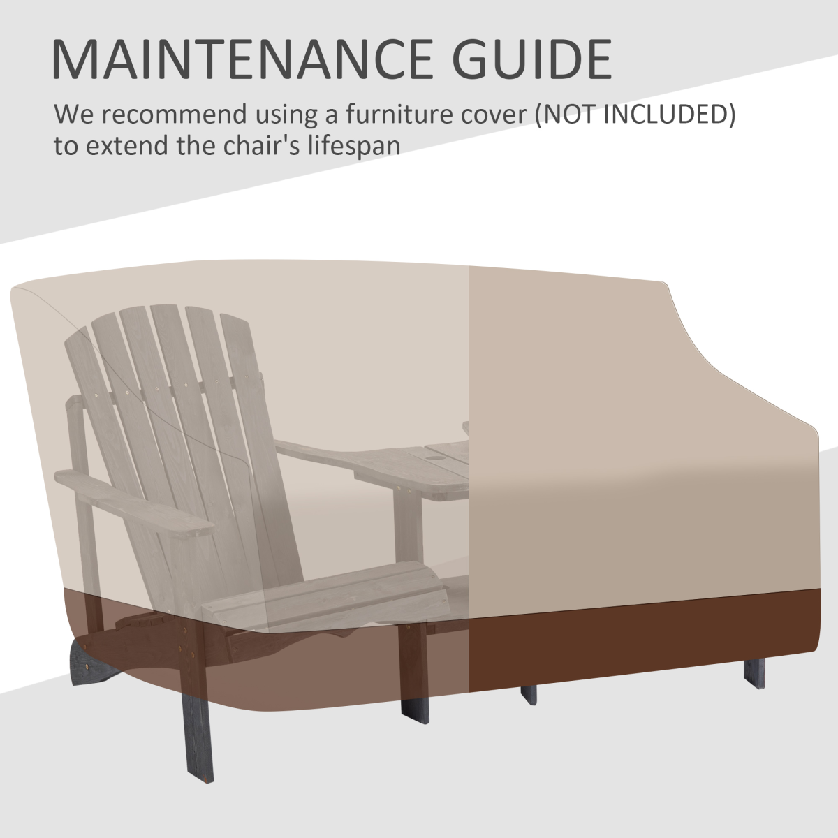 Additional view of wooden double adirondack chairs & centre table & umbrella hole, grey