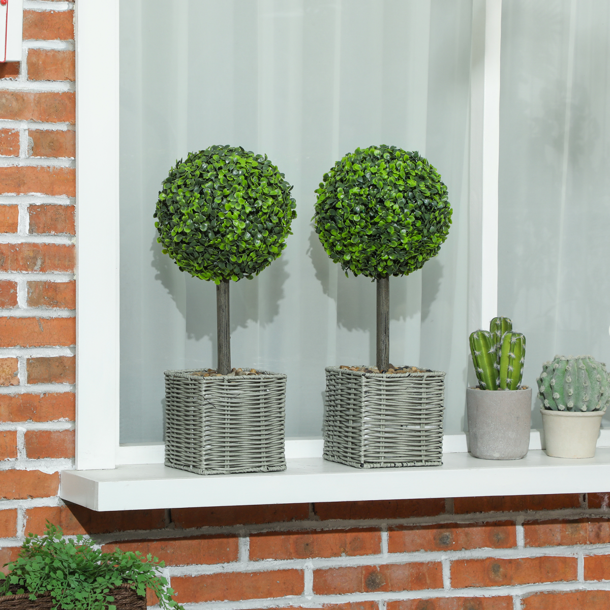 hOMCOM Set of 2 Artificial Plants, 50cm Faux Boxwood Topiary Balls, Green alternative style 2