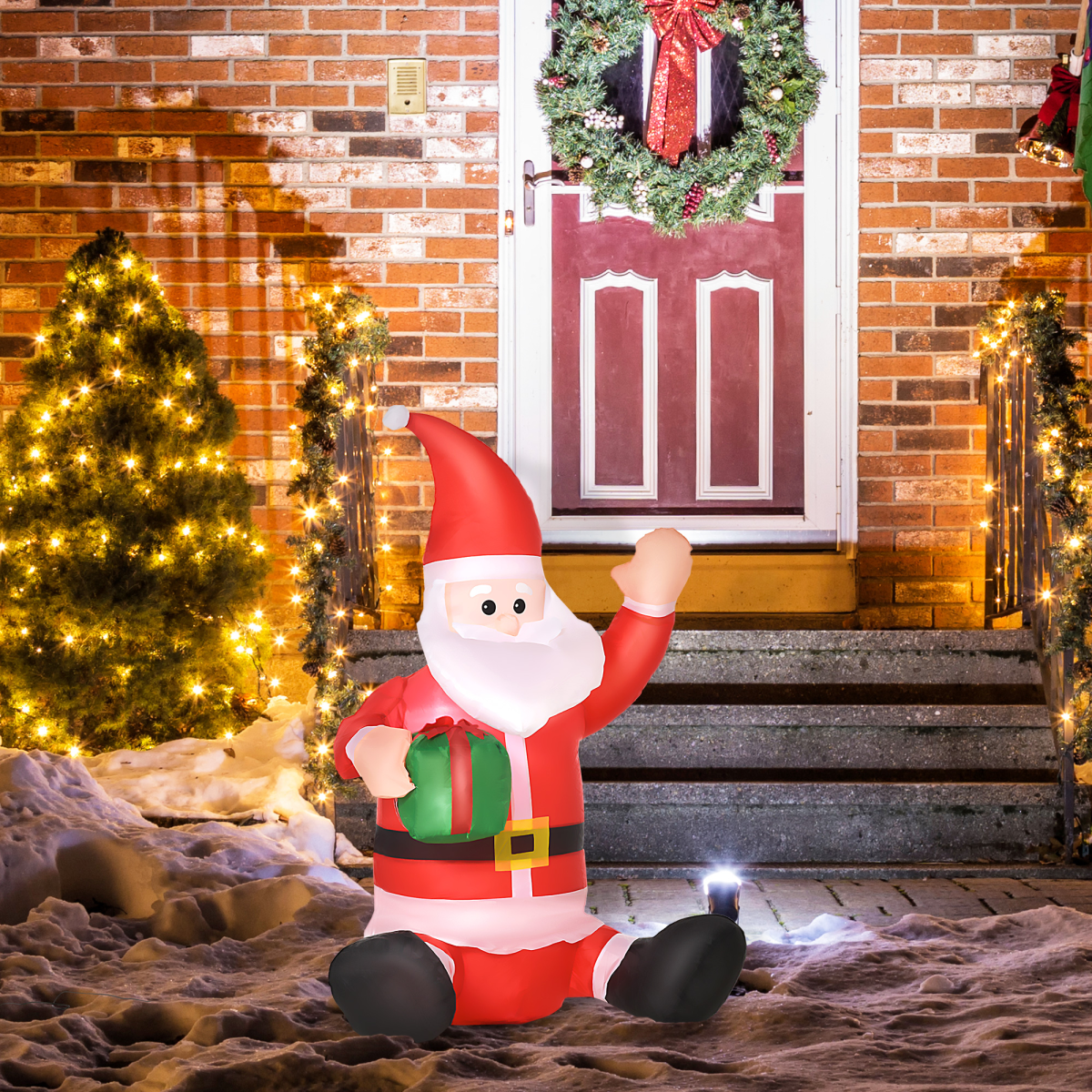photo showing 4ft Inflatable Christmas Santa Claus Gift with LED Xmas Outdoor