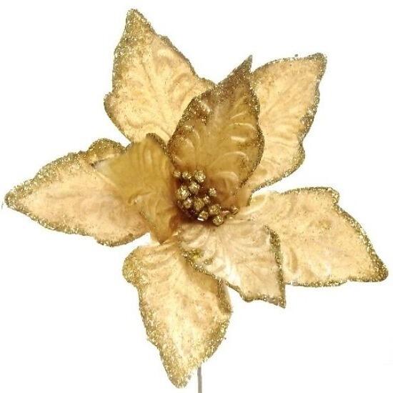 gold Poinsettia Pick Stem 45cm