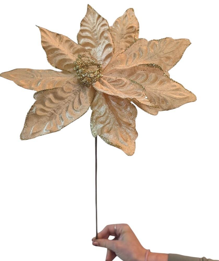 gold artificial poinsettia flower pick christmas