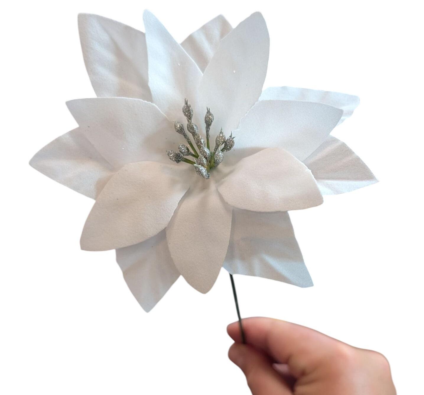 white velvet artificial poinsettia pick