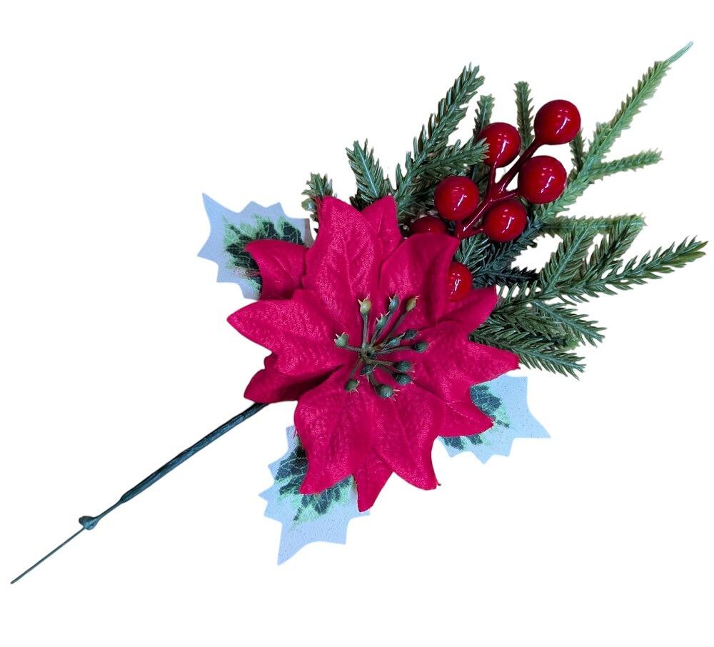 Artificial Red Poinsettia and Berry Pick